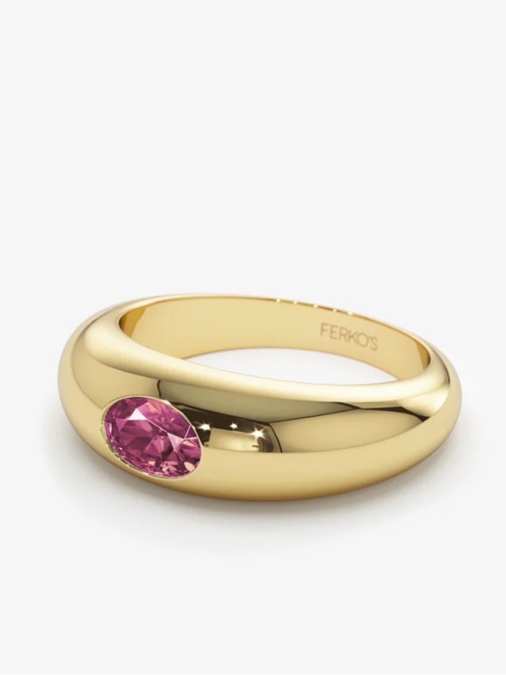 FERKO’S, 14k Yellow GoldFlush Set Oval Pink Sapphire Dome Ring, Size 7